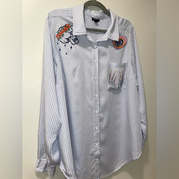 Womens Torrid Blouse Embroidered Button Up Long Sleeve Shirt - Picture 4 of 9